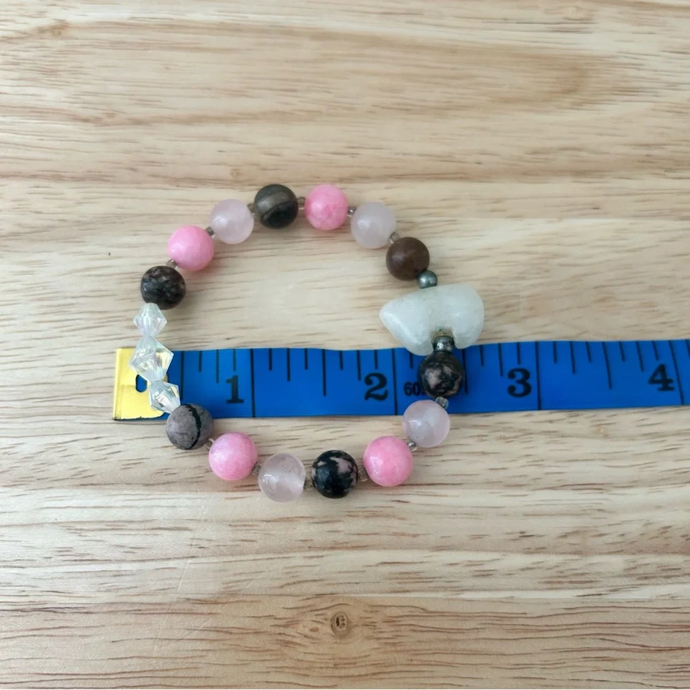 Handmade Pink Gemstone Children’s Bracelet – Rose Quartz & Rhodonite Beads